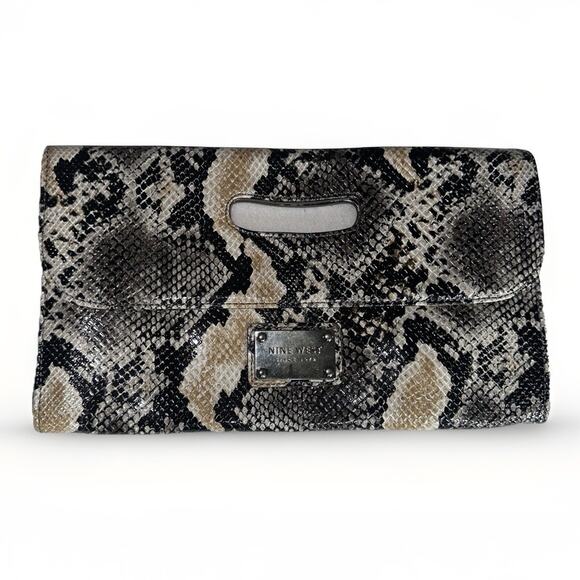 Nine West Snakeskin Envelope Purse Hand Bag Clutch Animal Print - Picture 1 of 9